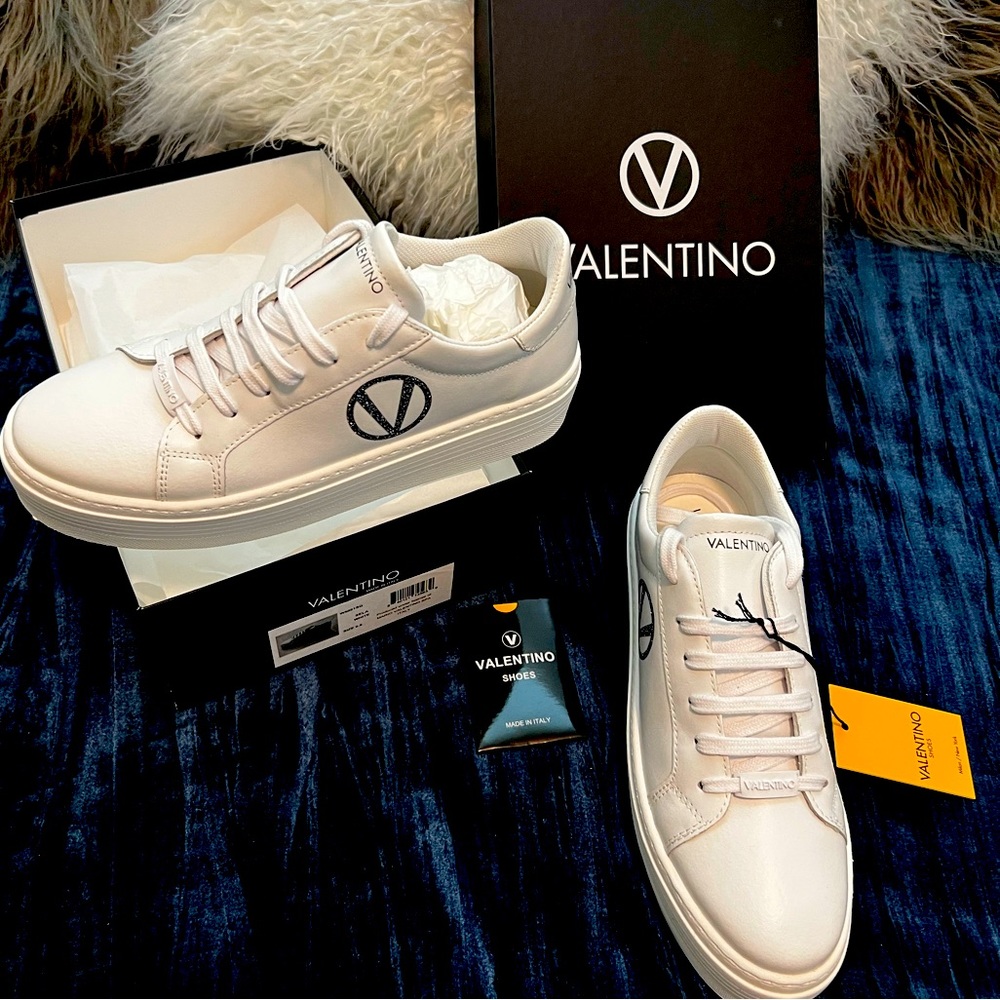 Valentino White Sneakers with Black Logo